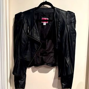 Shoulder padded faux leather jacket